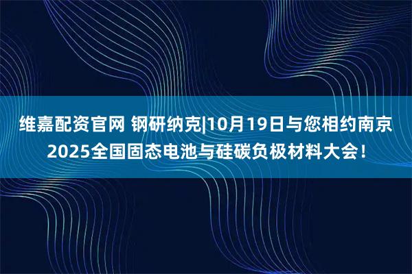 维嘉配资官网 钢研纳克|10月19日与您相约南京2025全国固态电池与硅碳负极材料大会！