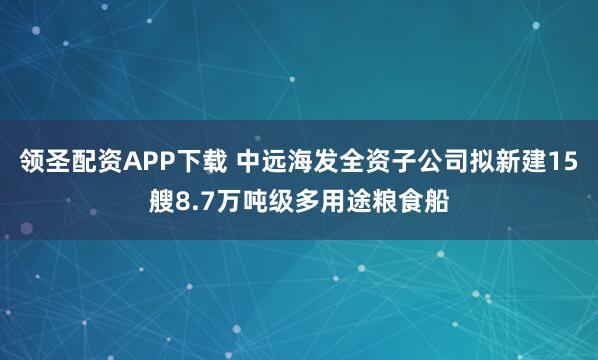 领圣配资APP下载 中远海发全资子公司拟新建15艘8.7万吨级多用途粮食船